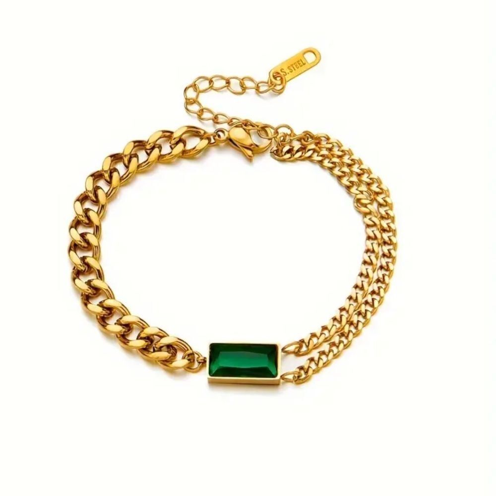 Green crystal gold bracelet #737